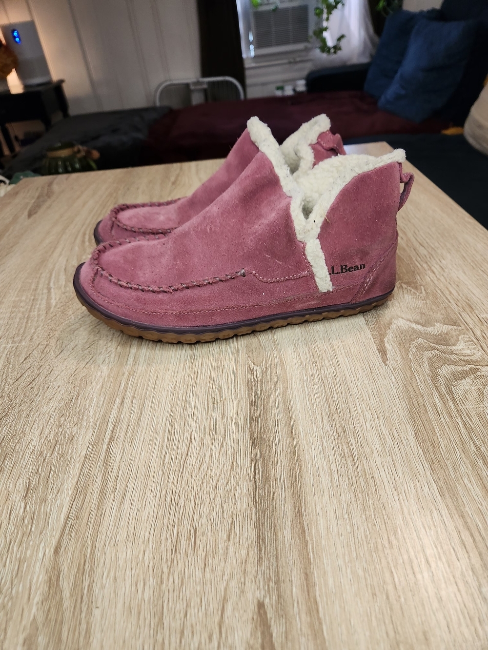 L.L.Bean Pink Suede Shearling Moccasin Boots
